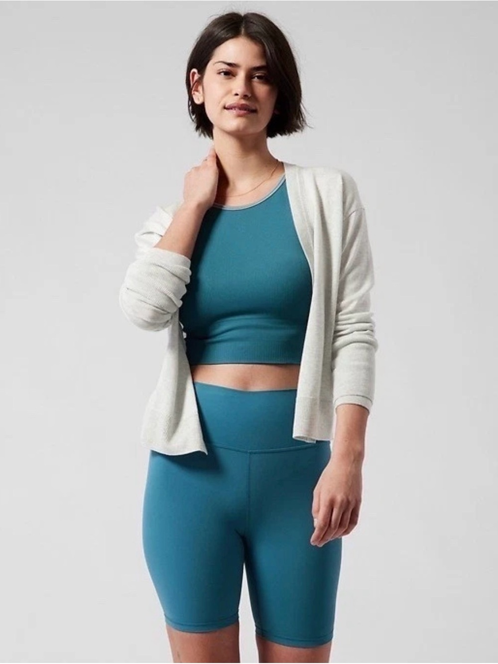 Athleta Light Gray Button-Front V-Neck Cardigan Wool Blend